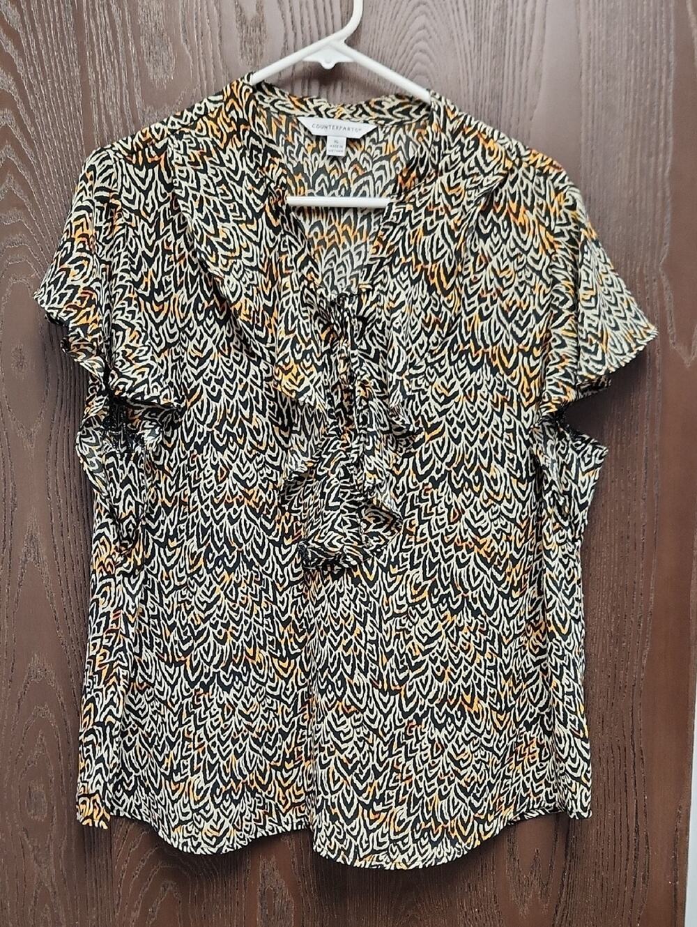Counterparts Black Cream and Mustard Ruffle-Front Blouse